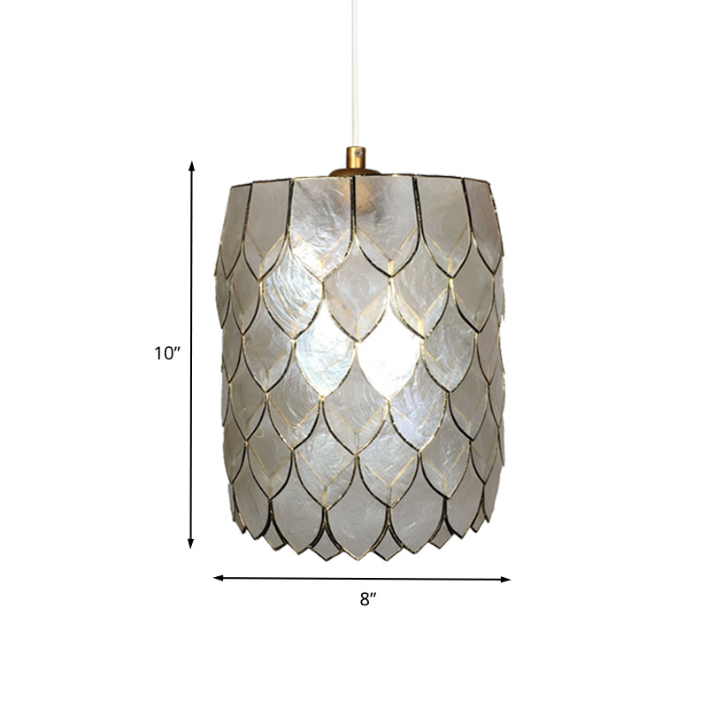 Silver Cylinder Hanging Lighting Modern 1-Light Shell Suspended Pendant Lamp with Scale Design Clearhalo 'Ceiling Lights' 'Modern Pendants' 'Modern' 'Pendant Lights' 'Pendants' Lighting' 612369