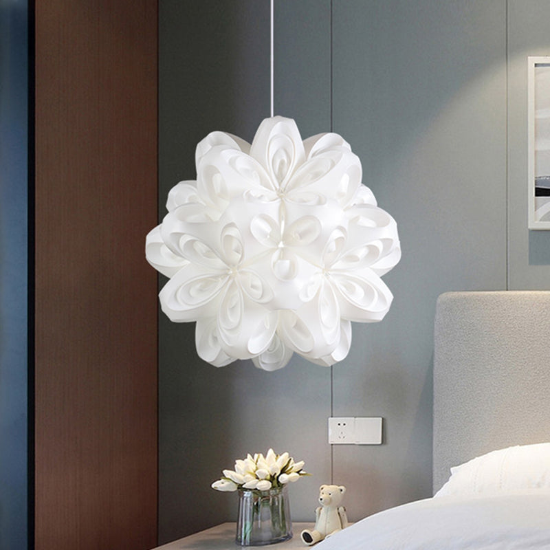 1-Head Bedside Pendant Contemporary White Ceiling Hang Fixture with Blossom Acrylic Shade Clearhalo 'Ceiling Lights' 'Modern Pendants' 'Modern' 'Pendant Lights' 'Pendants' Lighting' 612371