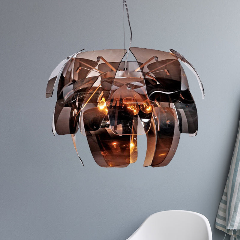 Flower Living Room Ceiling Chandelier Smoke Gray Glass 4 Bulbs Modernist Suspended Pendant Light Clearhalo 'Ceiling Lights' 'Chandeliers' 'Glass shade' 'Glass' 'Modern Chandeliers' 'Modern' 'Pendant Lights' Lighting' 612395