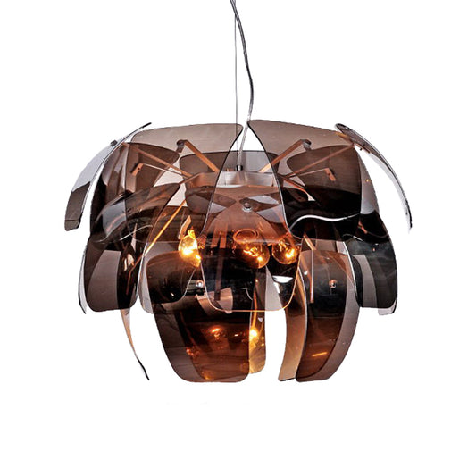 Flower Living Room Ceiling Chandelier Smoke Gray Glass 4 Bulbs Modernist Suspended Pendant Light Clearhalo 'Ceiling Lights' 'Chandeliers' 'Glass shade' 'Glass' 'Modern Chandeliers' 'Modern' 'Pendant Lights' Lighting' 612396