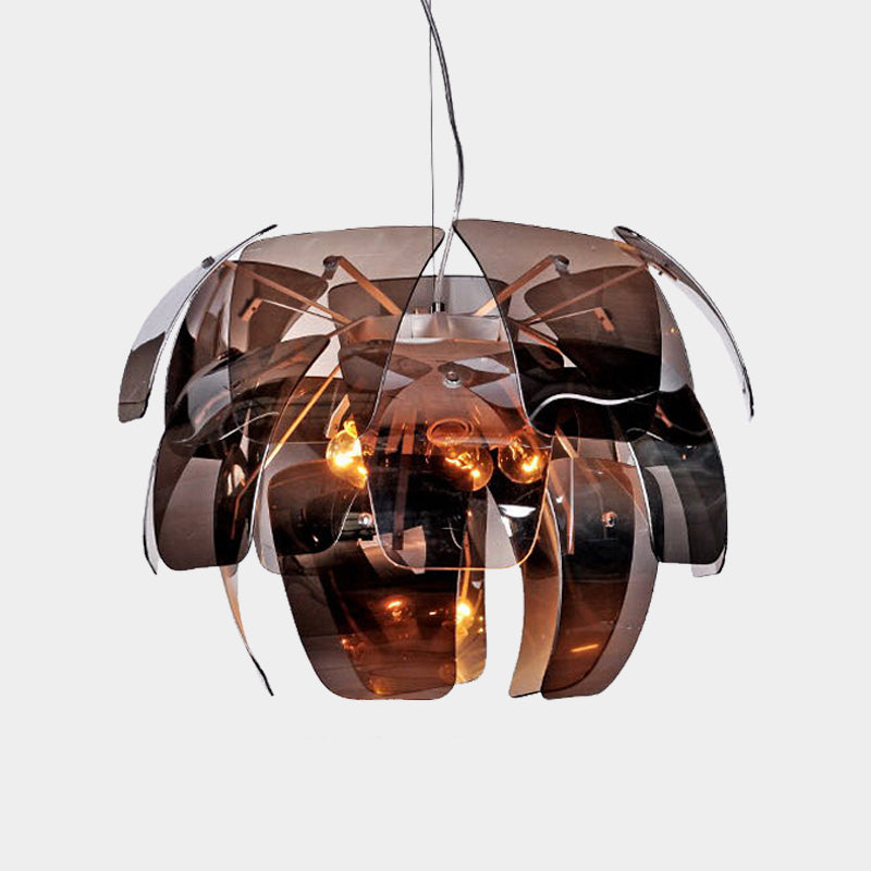 Flower Living Room Ceiling Chandelier Smoke Gray Glass 4 Bulbs Modernist Suspended Pendant Light Clearhalo 'Ceiling Lights' 'Chandeliers' 'Glass shade' 'Glass' 'Modern Chandeliers' 'Modern' 'Pendant Lights' Lighting' 612397