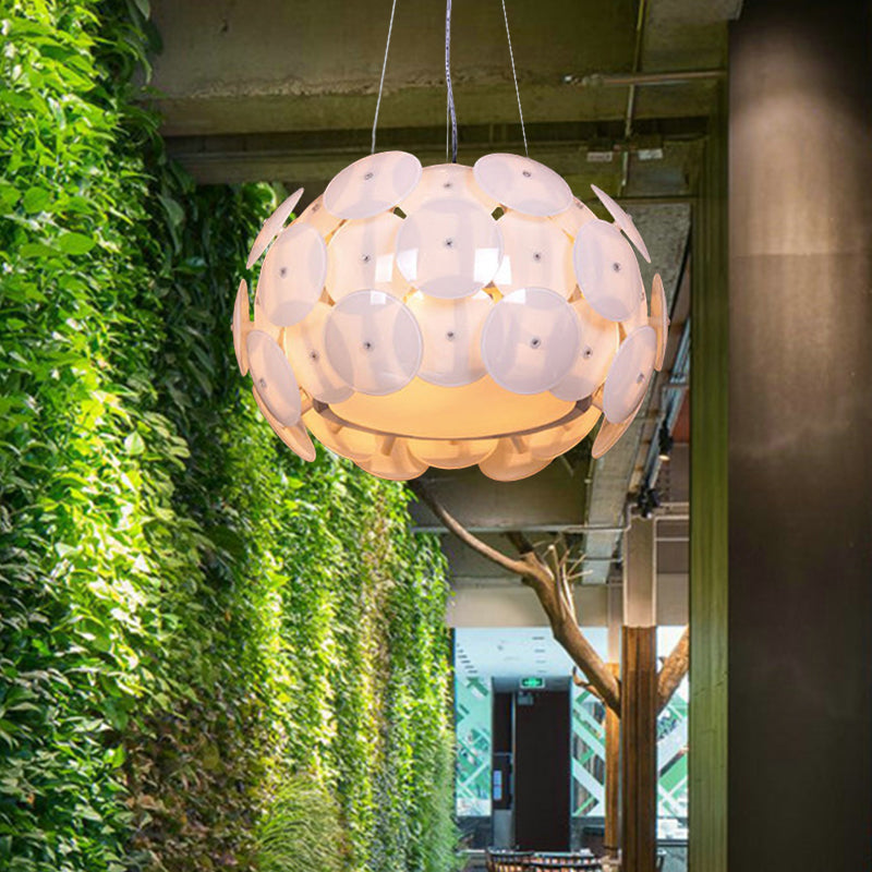 4 Heads Bedroom Hanging Light Modern White Pendant Chandelier with Drum Acrylic Shade White Clearhalo 'Ceiling Lights' 'Chandeliers' 'Modern Chandeliers' 'Modern' Lighting' 612399