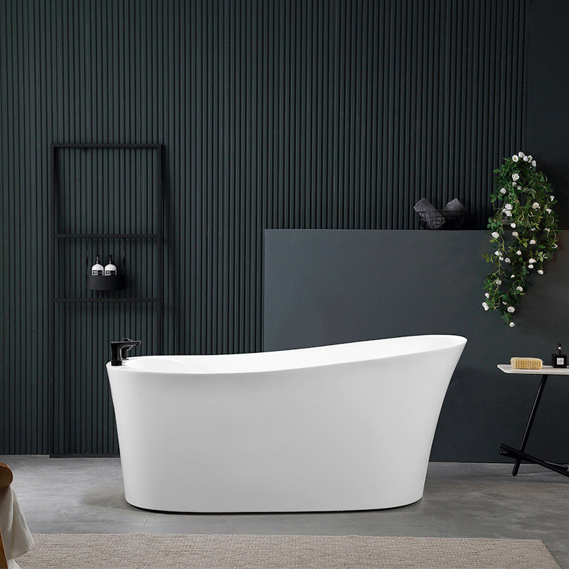 Oval Slipper Soaking Bathtub Modern Acrylic Freestanding Bathtub in White Without Seat Clearhalo 'Bathroom Remodel & Bathroom Fixtures' 'Bathtubs' 'Home Improvement' 'home_improvement' 'home_improvement_bathtubs' 'Showers & Bathtubs' 6124082