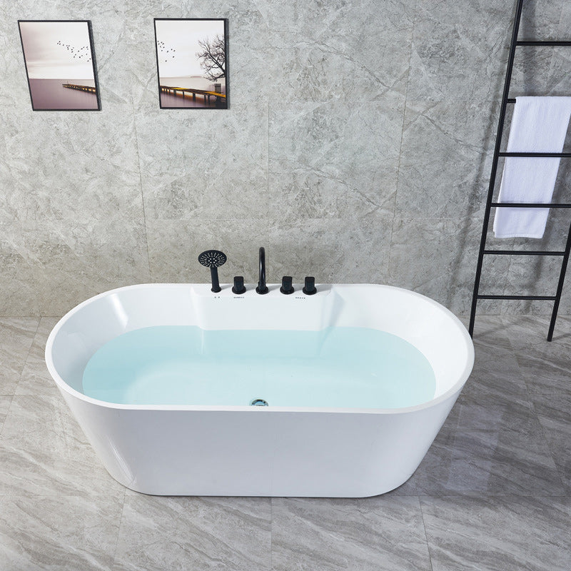 White Oval Bath Tub for Bathroom Soaking Stand Alone Tub with Drain 63"L x 31"W x 24"H Tub with Black 5-Piece Set Clearhalo 'Bathroom Remodel & Bathroom Fixtures' 'Bathtubs' 'Home Improvement' 'home_improvement' 'home_improvement_bathtubs' 'Showers & Bathtubs' 6124097