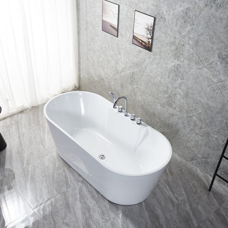 White Oval Bath Tub for Bathroom Soaking Stand Alone Tub with Drain Tub with Silver 5-Piece Set Clearhalo 'Bathroom Remodel & Bathroom Fixtures' 'Bathtubs' 'Home Improvement' 'home_improvement' 'home_improvement_bathtubs' 'Showers & Bathtubs' 6124100