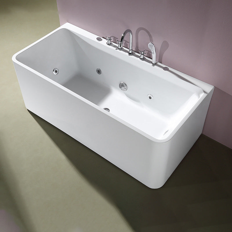 White Acrylic Rectangular Bath Tub Whirlpool Stand Alone Tub with Faucet Clearhalo 'Bathroom Remodel & Bathroom Fixtures' 'Bathtubs' 'Home Improvement' 'home_improvement' 'home_improvement_bathtubs' 'Showers & Bathtubs' 6124138