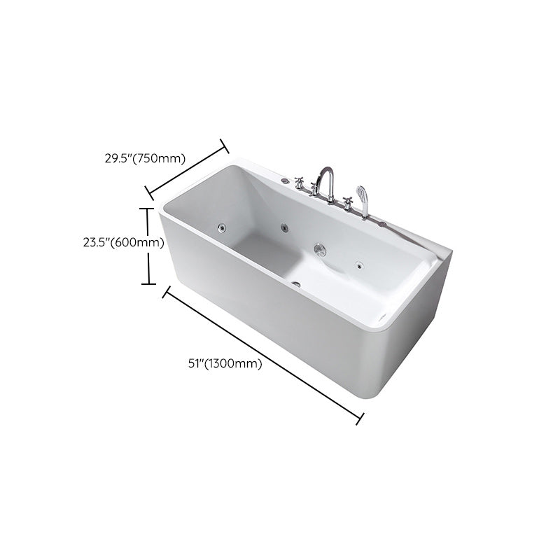 White Acrylic Rectangular Bath Tub Whirlpool Stand Alone Tub with Faucet Clearhalo 'Bathroom Remodel & Bathroom Fixtures' 'Bathtubs' 'Home Improvement' 'home_improvement' 'home_improvement_bathtubs' 'Showers & Bathtubs' 6124147