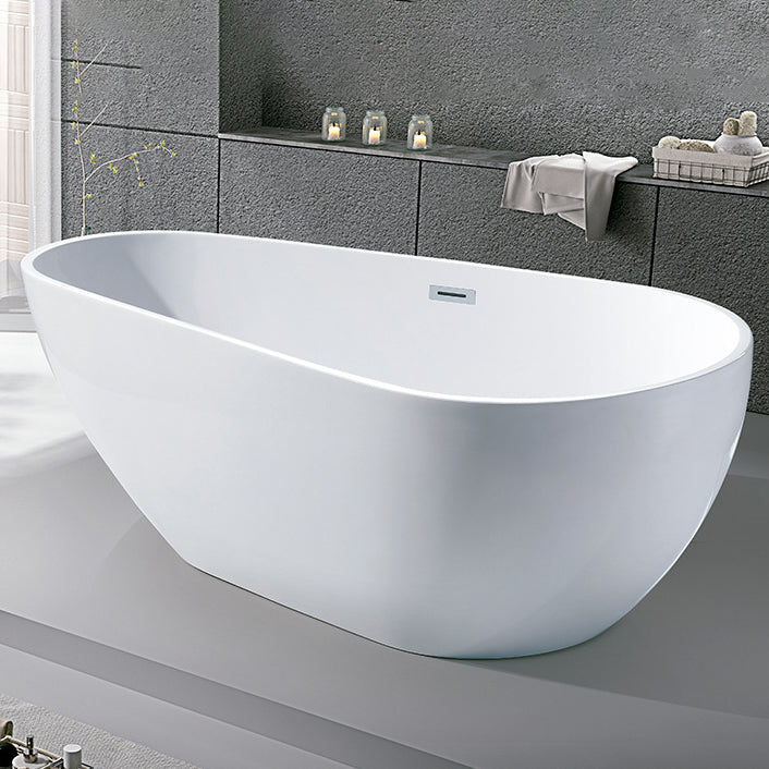 White Acrylic Oval Bathtub Freestanding Soaking Bath Tub with Center Drain 63"L x 31"W x 24"H Clearhalo 'Bathroom Remodel & Bathroom Fixtures' 'Bathtubs' 'Home Improvement' 'home_improvement' 'home_improvement_bathtubs' 'Showers & Bathtubs' 6124152