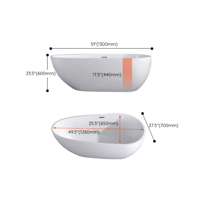 White Acrylic Oval Bathtub Freestanding Soaking Bath Tub with Center Drain Clearhalo 'Bathroom Remodel & Bathroom Fixtures' 'Bathtubs' 'Home Improvement' 'home_improvement' 'home_improvement_bathtubs' 'Showers & Bathtubs' 6124164