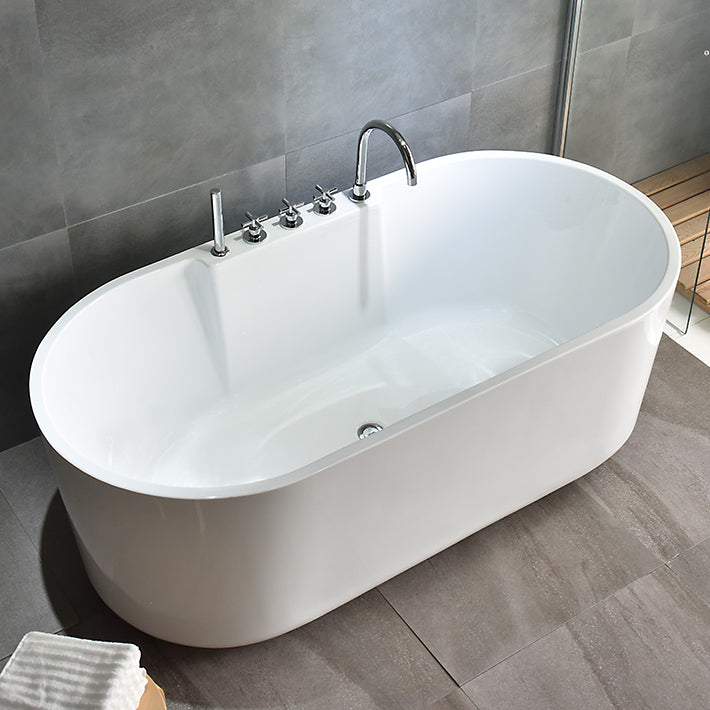 Contemporary Freestanding Acrylic-Fiberglass Bathtub White Oval Soaking Bath Tub 63"L x 31"W x 24"H Tub with Silver 5-Piece Set Clearhalo 'Bathroom Remodel & Bathroom Fixtures' 'Bathtubs' 'Home Improvement' 'home_improvement' 'home_improvement_bathtubs' 'Showers & Bathtubs' 6124172