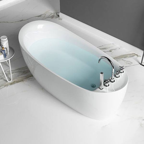 Freestanding Oval Bath Tub Modern Acrylic-Fiberglass Soaking Bathtub White 63"L x 31"W x 28"H Tub with Silver 5-Piece Set Clearhalo 'Bathroom Remodel & Bathroom Fixtures' 'Bathtubs' 'Home Improvement' 'home_improvement' 'home_improvement_bathtubs' 'Showers & Bathtubs' 6124232