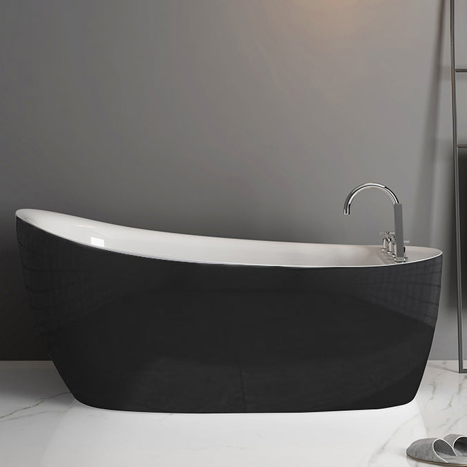 Freestanding Oval Bath Tub Modern Acrylic-Fiberglass Soaking Bathtub Black White Tub with Silver 5-Piece Set Clearhalo 'Bathroom Remodel & Bathroom Fixtures' 'Bathtubs' 'Home Improvement' 'home_improvement' 'home_improvement_bathtubs' 'Showers & Bathtubs' 6124234