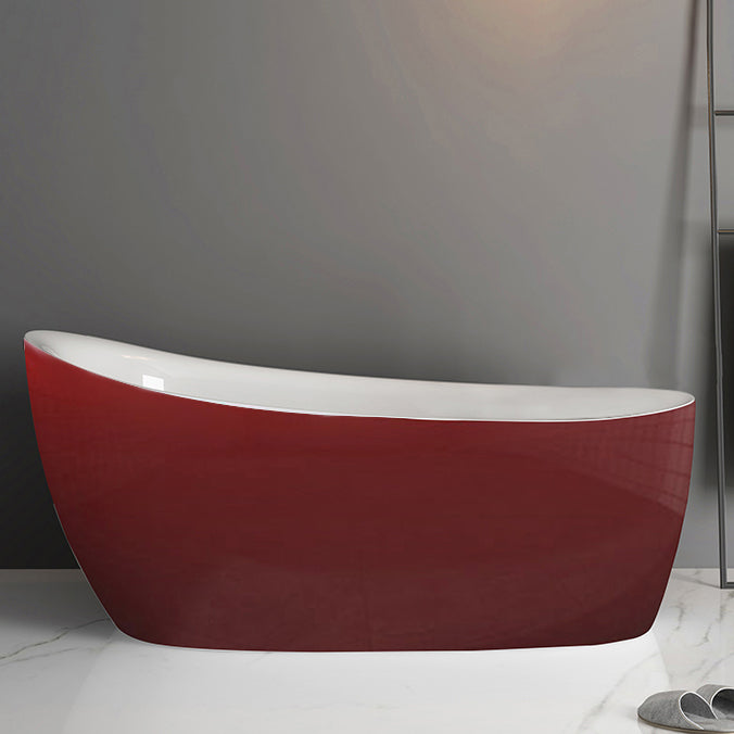 Freestanding Oval Bath Tub Modern Acrylic-Fiberglass Soaking Bathtub Red-White Tub Clearhalo 'Bathroom Remodel & Bathroom Fixtures' 'Bathtubs' 'Home Improvement' 'home_improvement' 'home_improvement_bathtubs' 'Showers & Bathtubs' 6124235