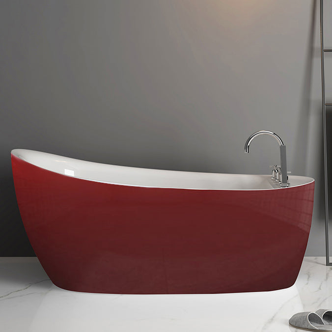 Freestanding Oval Bath Tub Modern Acrylic-Fiberglass Soaking Bathtub Red-White Tub with Silver 5-Piece Set Clearhalo 'Bathroom Remodel & Bathroom Fixtures' 'Bathtubs' 'Home Improvement' 'home_improvement' 'home_improvement_bathtubs' 'Showers & Bathtubs' 6124237