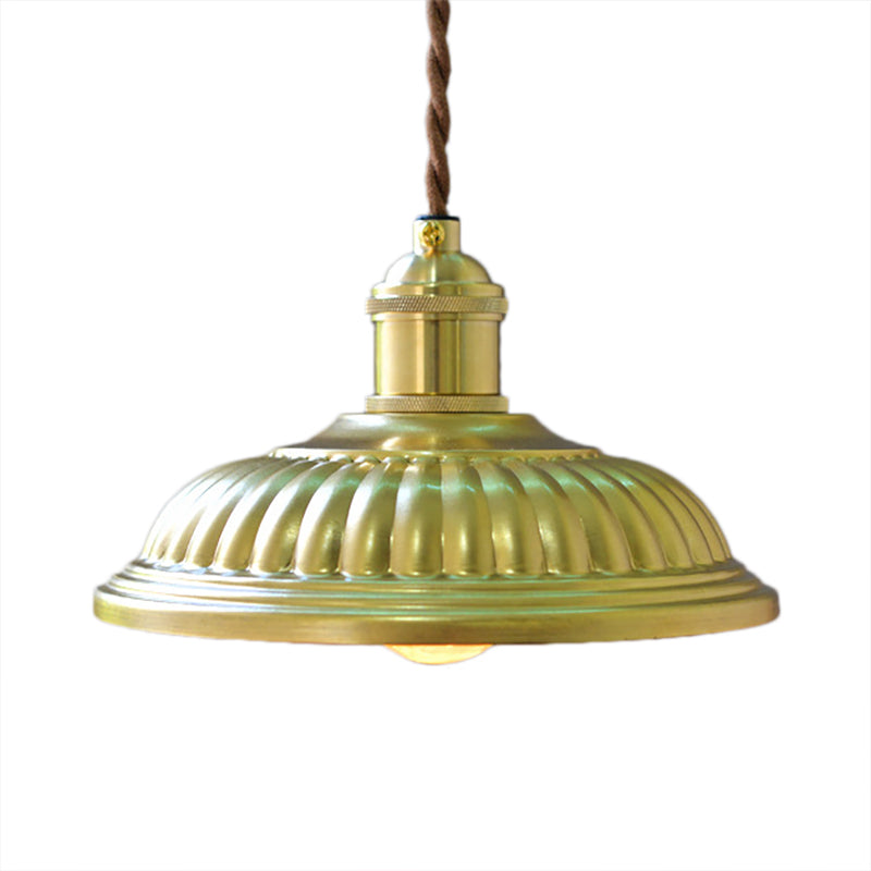 Brass Ridged Bowl Shade Hanging Lamp Vintage Style Metal 1 Head Dining Table Pendant Lighting Clearhalo 'Art Deco Pendants' 'Cast Iron' 'Ceiling Lights' 'Ceramic' 'Crystal' 'Industrial Pendants' 'Industrial' 'Metal' 'Middle Century Pendants' 'Pendant Lights' 'Pendants' 'Tiffany' Lighting' 61243