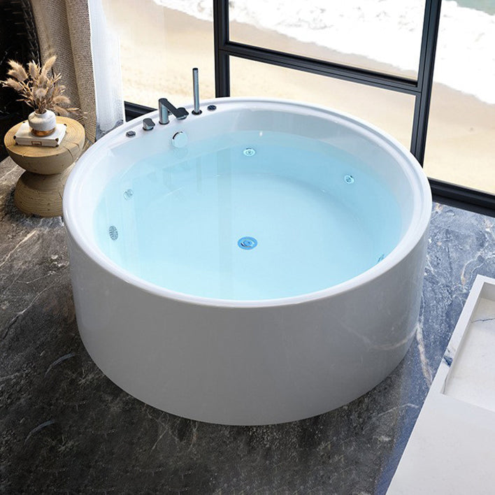 Acrylic Round Bath Tub Whirlpool Freestanding Bathtub with Tub Filler and Trim Kit 47"L x 47"W x 24"H Silver Five-Piece Set & Massage Clearhalo 'Bathroom Remodel & Bathroom Fixtures' 'Bathtubs' 'Home Improvement' 'home_improvement' 'home_improvement_bathtubs' 'Showers & Bathtubs' 6124305