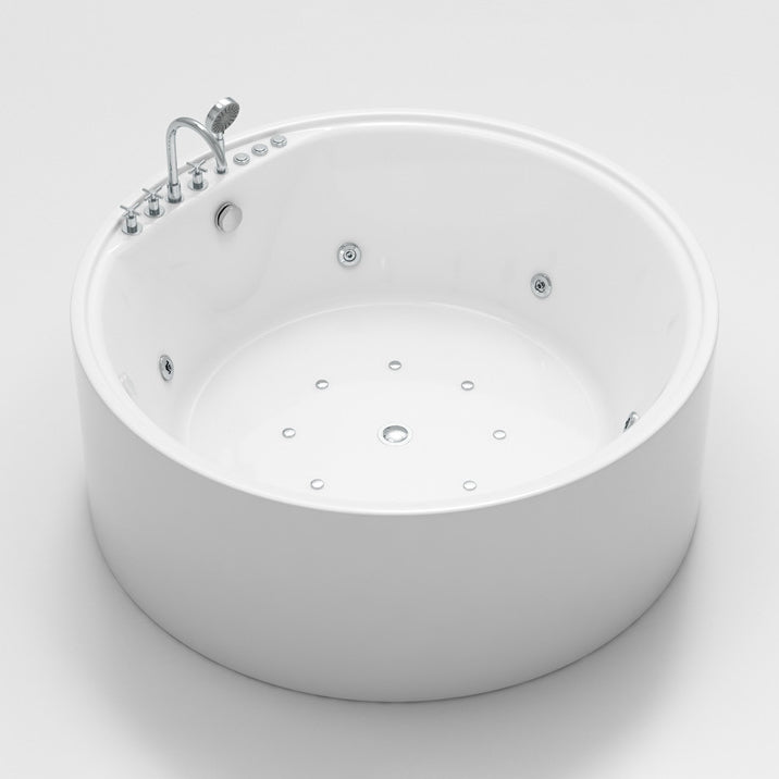 Acrylic Round Bath Tub Whirlpool Freestanding Bathtub with Tub Filler and Trim Kit Silver 5-Piece Set & Massage & Aerator Clearhalo 'Bathroom Remodel & Bathroom Fixtures' 'Bathtubs' 'Home Improvement' 'home_improvement' 'home_improvement_bathtubs' 'Showers & Bathtubs' 6124310