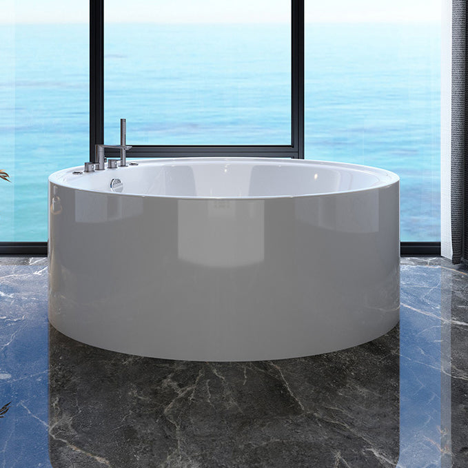 Acrylic Round Bath Tub Whirlpool Freestanding Bathtub with Tub Filler and Trim Kit 59"L x 59"W x 24"H Silver 5-Piece Set & Massage & Aerator Clearhalo 'Bathroom Remodel & Bathroom Fixtures' 'Bathtubs' 'Home Improvement' 'home_improvement' 'home_improvement_bathtubs' 'Showers & Bathtubs' 6124311