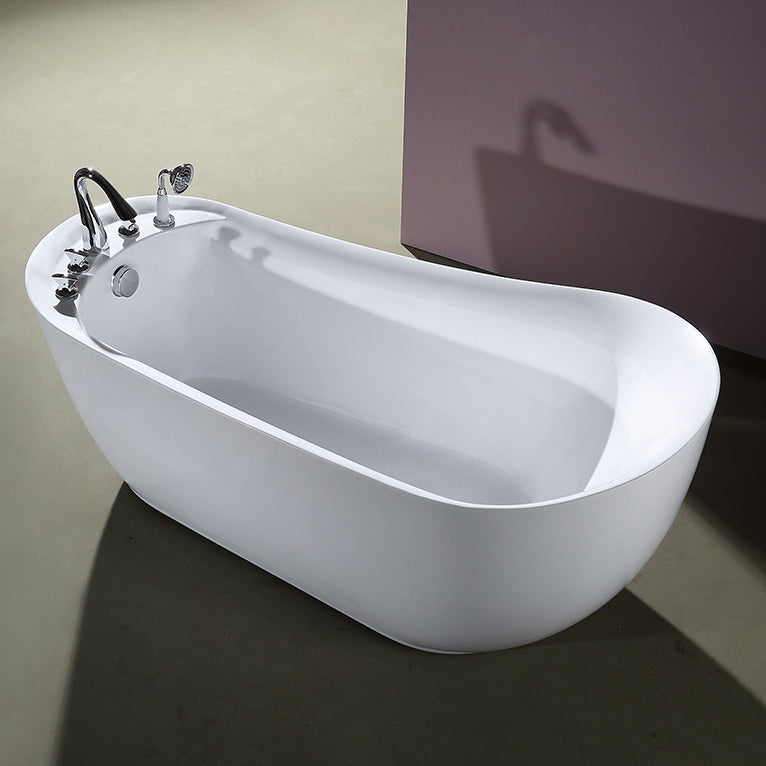 White Acrylic Oval Bathtub Soaking Freestanding Tub with Faucet Clearhalo 'Bathroom Remodel & Bathroom Fixtures' 'Bathtubs' 'Home Improvement' 'home_improvement' 'home_improvement_bathtubs' 'Showers & Bathtubs' 6124355