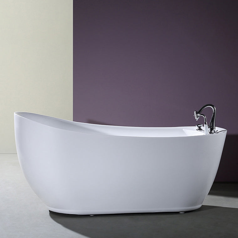 White Acrylic Oval Bathtub Soaking Freestanding Tub with Faucet 63"L x 29.5"W x 29.5"H Clearhalo 'Bathroom Remodel & Bathroom Fixtures' 'Bathtubs' 'Home Improvement' 'home_improvement' 'home_improvement_bathtubs' 'Showers & Bathtubs' 6124356