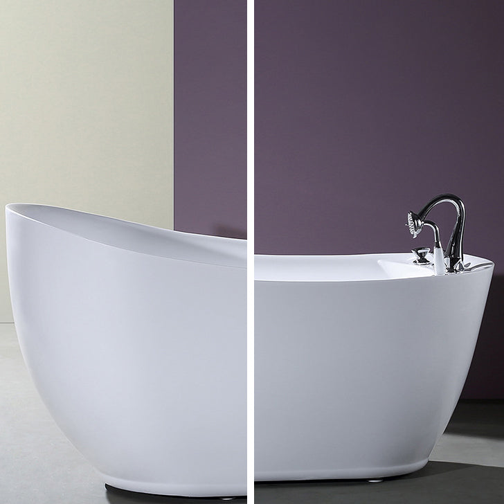 White Acrylic Oval Bathtub Soaking Freestanding Tub with Faucet Clearhalo 'Bathroom Remodel & Bathroom Fixtures' 'Bathtubs' 'Home Improvement' 'home_improvement' 'home_improvement_bathtubs' 'Showers & Bathtubs' 6124364