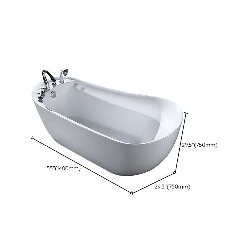 White Acrylic Oval Bathtub Soaking Freestanding Tub with Faucet Clearhalo 'Bathroom Remodel & Bathroom Fixtures' 'Bathtubs' 'Home Improvement' 'home_improvement' 'home_improvement_bathtubs' 'Showers & Bathtubs' 6124365