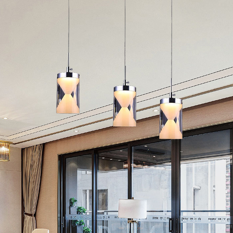 Acrylic Hourglass LED Hanging Light Modernism 3 Bulbs Chrome Cluster Pendant Lamp in Warm/White Light Chrome Clearhalo 'Ceiling Lights' 'Modern Pendants' 'Modern' 'Pendant Lights' 'Pendants' Lighting' 612439