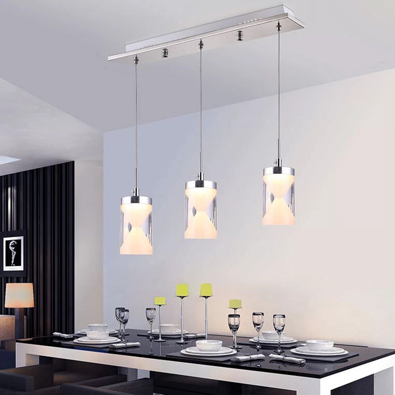 Acrylic Hourglass LED Hanging Light Modernism 3 Bulbs Chrome Cluster Pendant Lamp in Warm/White Light Clearhalo 'Ceiling Lights' 'Modern Pendants' 'Modern' 'Pendant Lights' 'Pendants' Lighting' 612440