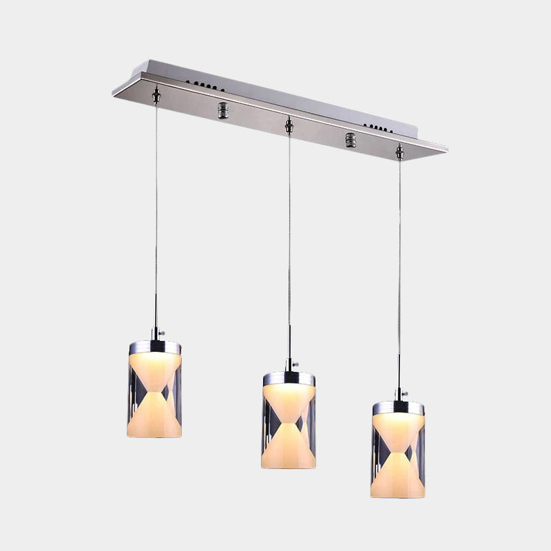 Acrylic Hourglass LED Hanging Light Modernism 3 Bulbs Chrome Cluster Pendant Lamp in Warm/White Light Clearhalo 'Ceiling Lights' 'Modern Pendants' 'Modern' 'Pendant Lights' 'Pendants' Lighting' 612442