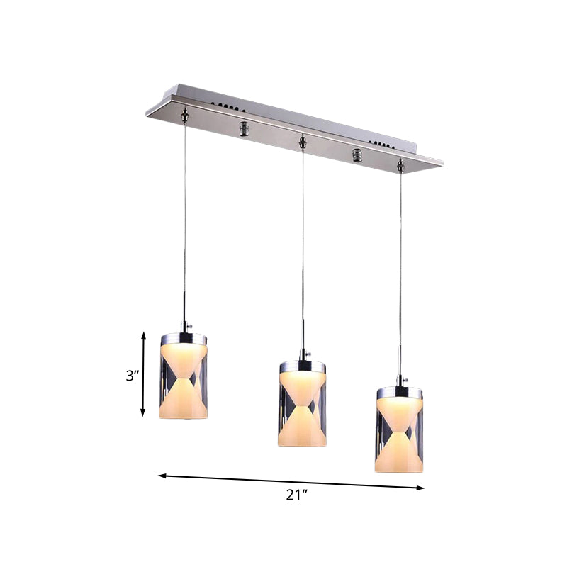 Acrylic Hourglass LED Hanging Light Modernism 3 Bulbs Chrome Cluster Pendant Lamp in Warm/White Light Clearhalo 'Ceiling Lights' 'Modern Pendants' 'Modern' 'Pendant Lights' 'Pendants' Lighting' 612443