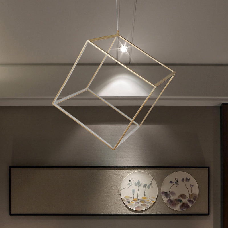 Aluminum Cubic Frame Chandelier Minimalist Gold/Silver LED Hanging Ceiling Light in Warm/White Light for Living Room Gold Clearhalo 'Ceiling Lights' 'Chandeliers' 'Modern Chandeliers' 'Modern' Lighting' 612454