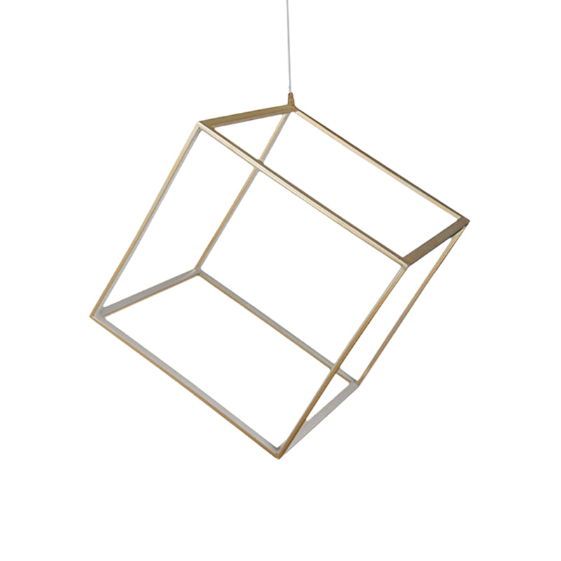 Aluminum Cubic Frame Chandelier Minimalist Gold/Silver LED Hanging Ceiling Light in Warm/White Light for Living Room Clearhalo 'Ceiling Lights' 'Chandeliers' 'Modern Chandeliers' 'Modern' Lighting' 612456