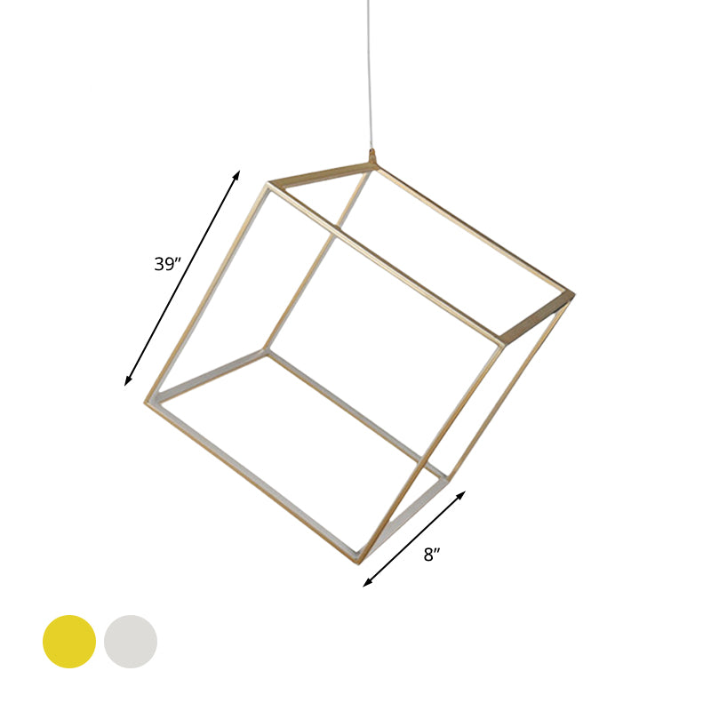 Aluminum Cubic Frame Chandelier Minimalist Gold/Silver LED Hanging Ceiling Light in Warm/White Light for Living Room Clearhalo 'Ceiling Lights' 'Chandeliers' 'Modern Chandeliers' 'Modern' Lighting' 612458