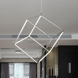 Aluminum Cubic Frame Chandelier Minimalist Gold/Silver LED Hanging Ceiling Light in Warm/White Light for Living Room Silver Clearhalo 'Ceiling Lights' 'Chandeliers' 'Modern Chandeliers' 'Modern' Lighting' 612459