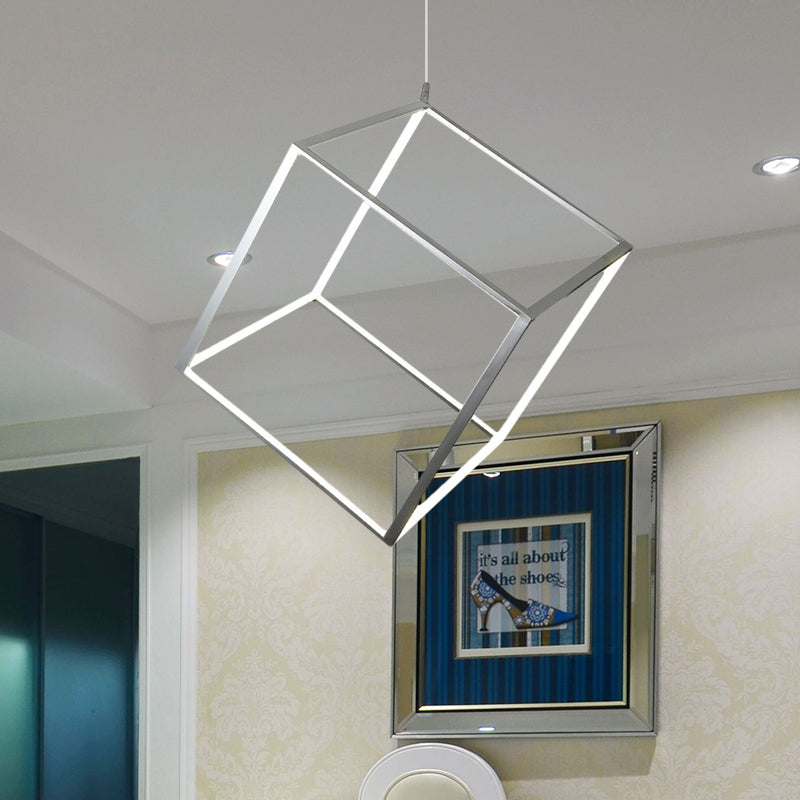 Aluminum Cubic Frame Chandelier Minimalist Gold/Silver LED Hanging Ceiling Light in Warm/White Light for Living Room Clearhalo 'Ceiling Lights' 'Chandeliers' 'Modern Chandeliers' 'Modern' Lighting' 612460