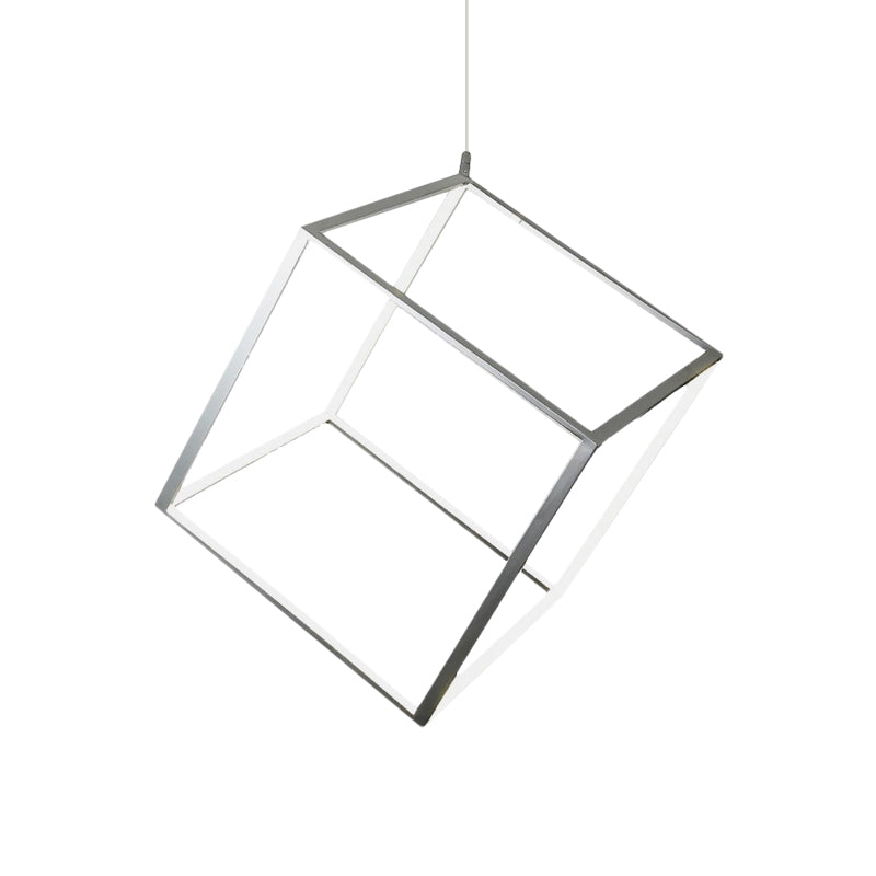 Aluminum Cubic Frame Chandelier Minimalist Gold/Silver LED Hanging Ceiling Light in Warm/White Light for Living Room Clearhalo 'Ceiling Lights' 'Chandeliers' 'Modern Chandeliers' 'Modern' Lighting' 612461