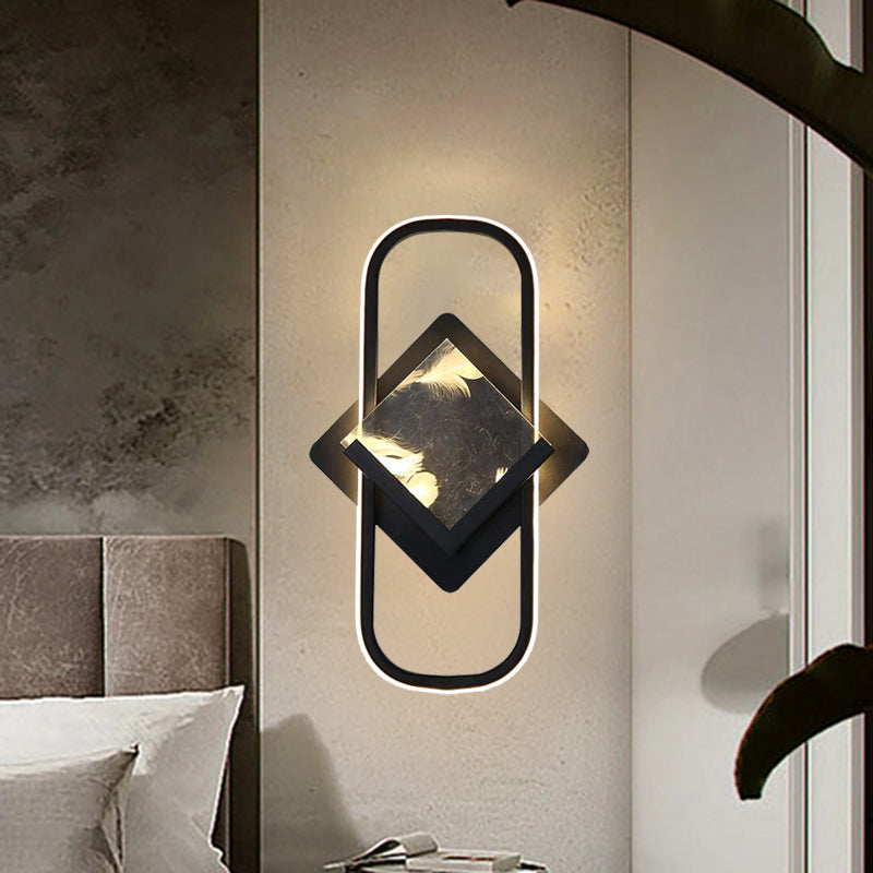 Black Square and Rectangle Wall Mount Lamp Modernist LED Acrylic Wall Light Fixture in White/Warm Light Black Clearhalo 'Cast Iron' 'Glass' 'Industrial' 'Modern wall lights' 'Modern' 'Tiffany' 'Traditional wall lights' 'Wall Lamps & Sconces' 'Wall Lights' Lighting' 612493