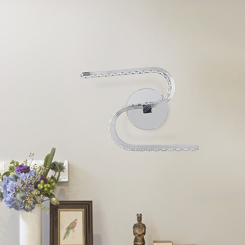 Minimalist S-Shape Sconce Lighting Metallic LED Bedside Wall Mount in Chrome with Acrylic Shade, Warm/White Light Chrome Clearhalo 'Cast Iron' 'Glass' 'Industrial' 'Modern wall lights' 'Modern' 'Tiffany' 'Traditional wall lights' 'Wall Lamps & Sconces' 'Wall Lights' Lighting' 612503