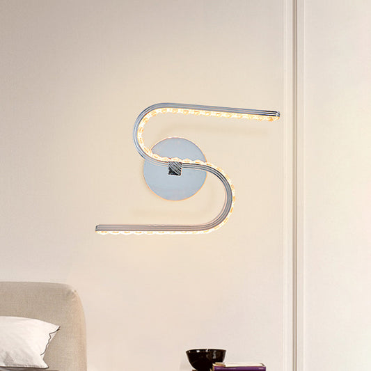 Minimalist S-Shape Sconce Lighting Metallic LED Bedside Wall Mount in Chrome with Acrylic Shade, Warm/White Light Clearhalo 'Cast Iron' 'Glass' 'Industrial' 'Modern wall lights' 'Modern' 'Tiffany' 'Traditional wall lights' 'Wall Lamps & Sconces' 'Wall Lights' Lighting' 612504