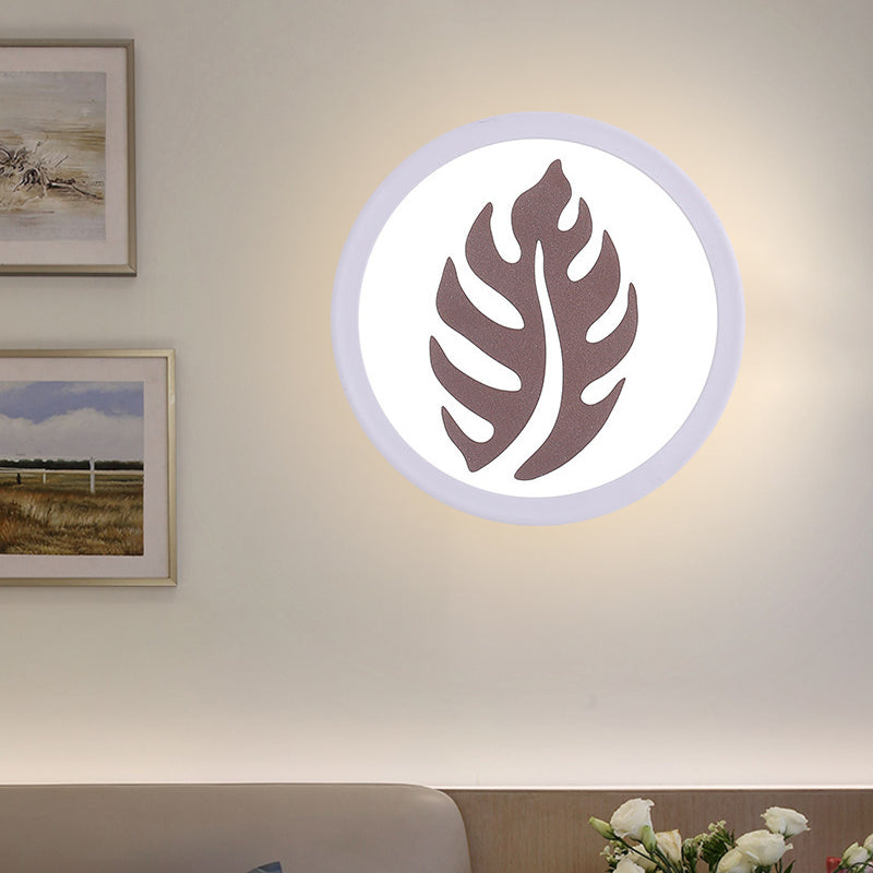 White Round Sconce Light Fixture Modern LED Acrylic Wall Mounted Lamp with Sector/Leaf Pattern, Warm/White Light White Leaf Clearhalo 'Cast Iron' 'Glass' 'Industrial' 'Modern wall lights' 'Modern' 'Tiffany' 'Traditional wall lights' 'Wall Lamps & Sconces' 'Wall Lights' Lighting' 612517