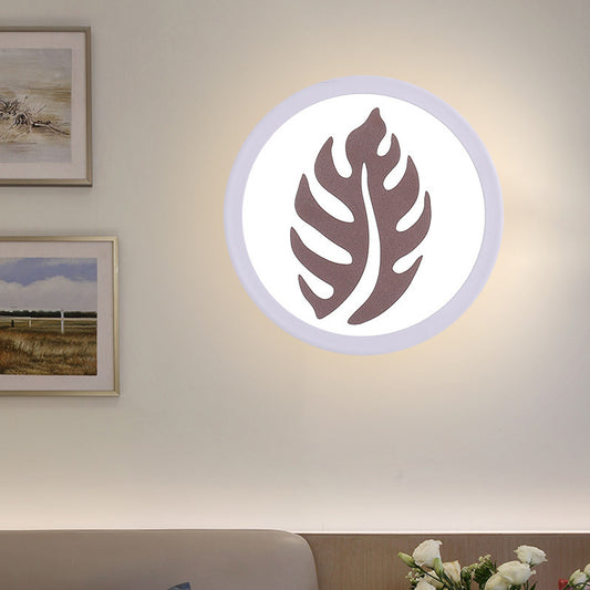 White Round Sconce Light Fixture Modern LED Acrylic Wall Mounted Lamp with Sector/Leaf Pattern, Warm/White Light White Leaf Clearhalo 'Cast Iron' 'Glass' 'Industrial' 'Modern wall lights' 'Modern' 'Tiffany' 'Traditional wall lights' 'Wall Lamps & Sconces' 'Wall Lights' Lighting' 612517