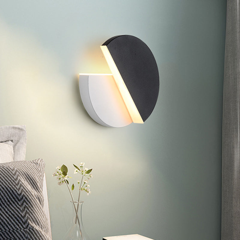 Modernism Double Semicircle Wall Mount Light Metal LED Bedroom Wall Lamp Sconce in Black and White Clearhalo 'Cast Iron' 'Glass' 'Industrial' 'Modern wall lights' 'Modern' 'Tiffany' 'Traditional wall lights' 'Wall Lamps & Sconces' 'Wall Lights' Lighting' 612527