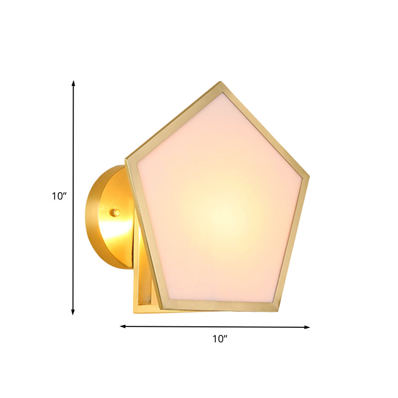 Pentagon Metal Wall Light Fixture Post Modern 1 Head Brass Finish Wall Mount Sconce with Acrylic Shade Clearhalo 'Cast Iron' 'Glass' 'Industrial' 'Modern wall lights' 'Modern' 'Tiffany' 'Traditional wall lights' 'Wall Lamps & Sconces' 'Wall Lights' Lighting' 612541