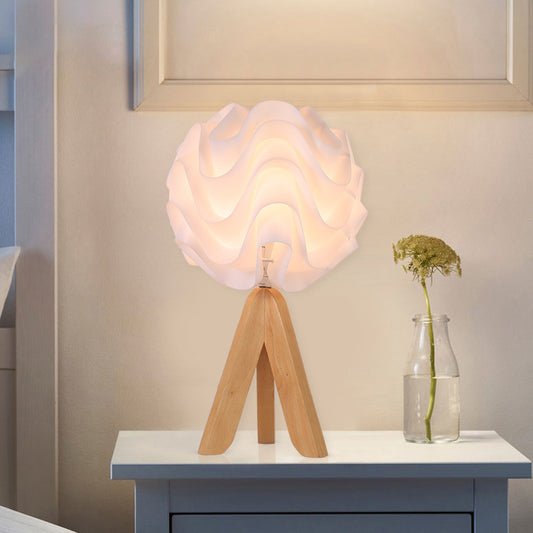 Modern Blossom Desk Light Acrylic LED Bedside Nightstand Lamp in White with Wood Tripod White Clearhalo 'Lamps' 'Table Lamps' Lighting' 612562