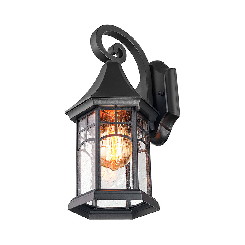 Seedy Glass Black Sconce Light Lantern 1-Light Rustic Wall Lamp Fixture for Porch Garden Clearhalo 'Art deco wall lights' 'Cast Iron' 'Glass' 'Industrial wall lights' 'Industrial' 'Middle century wall lights' 'Modern' 'Rustic wall lights' 'Tiffany' 'Traditional wall lights' 'Wall Lamps & Sconces' 'Wall Lights' Lighting' 612662