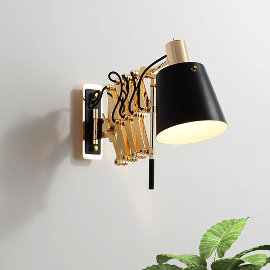 Barrel Shade Corridor Wall Lamp Retro Style Metallic 1 Head Extendable Wall Light Fixture in Black and Gold Clearhalo 'Cast Iron' 'Glass' 'Industrial' 'Modern wall lights' 'Modern' 'Tiffany' 'Traditional wall lights' 'Wall Lamps & Sconces' 'Wall Lights' Lighting' 612711