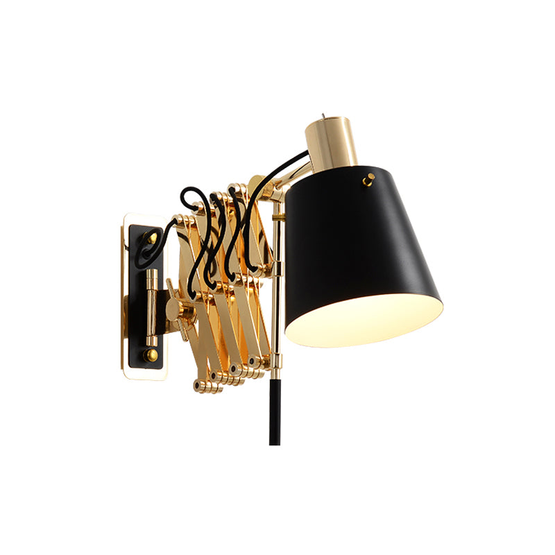 Barrel Shade Corridor Wall Lamp Retro Style Metallic 1 Head Extendable Wall Light Fixture in Black and Gold Clearhalo 'Cast Iron' 'Glass' 'Industrial' 'Modern wall lights' 'Modern' 'Tiffany' 'Traditional wall lights' 'Wall Lamps & Sconces' 'Wall Lights' Lighting' 612712