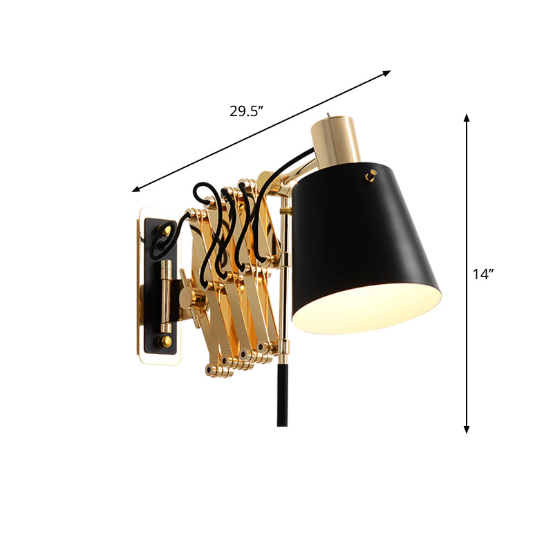 Barrel Shade Corridor Wall Lamp Retro Style Metallic 1 Head Extendable Wall Light Fixture in Black and Gold Clearhalo 'Cast Iron' 'Glass' 'Industrial' 'Modern wall lights' 'Modern' 'Tiffany' 'Traditional wall lights' 'Wall Lamps & Sconces' 'Wall Lights' Lighting' 612713
