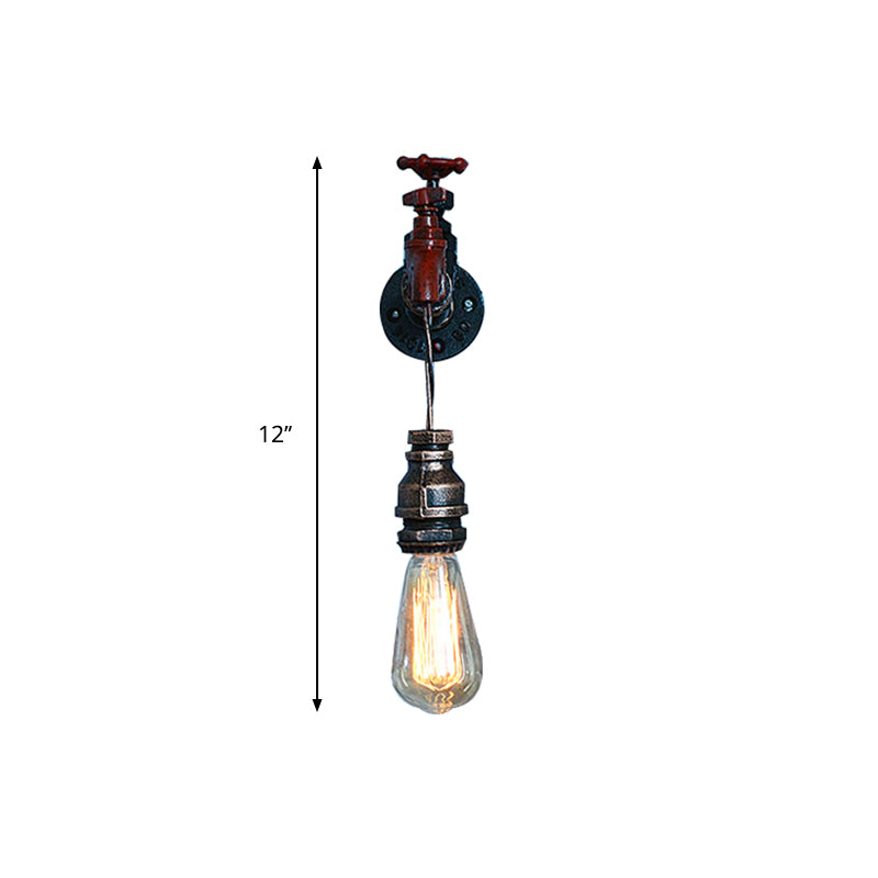 Steampunk Style Open Bulb Wall Hanging Light with Faucet 1 Light Iron Wall Mount Fixture in Bronze Clearhalo 'Art deco wall lights' 'Cast Iron' 'Glass' 'Industrial wall lights' 'Industrial' 'Middle century wall lights' 'Modern' 'Rustic wall lights' 'Tiffany' 'Traditional wall lights' 'Wall Lamps & Sconces' 'Wall Lights' Lighting' 612733