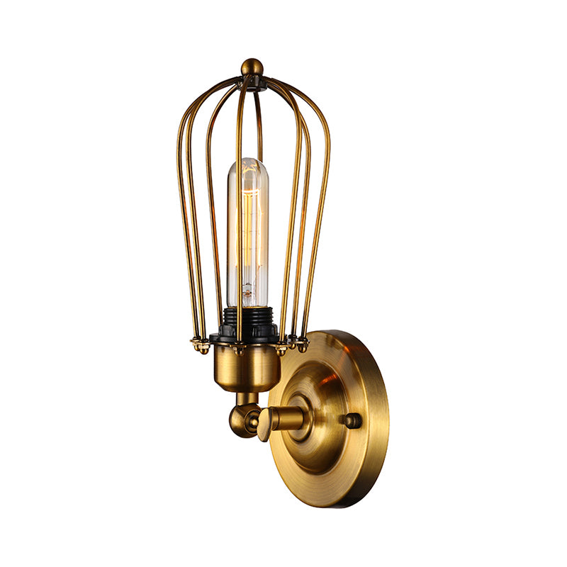 1 Head Mini Wall Sconce Light with Cage Shade Vintage Style Dark Rust/Brass Metallic Wall Lamp for Living Room Clearhalo 'Art deco wall lights' 'Cast Iron' 'Glass' 'Industrial wall lights' 'Industrial' 'Middle century wall lights' 'Modern' 'Rustic wall lights' 'Tiffany' 'Traditional wall lights' 'Wall Lamps & Sconces' 'Wall Lights' Lighting' 612736